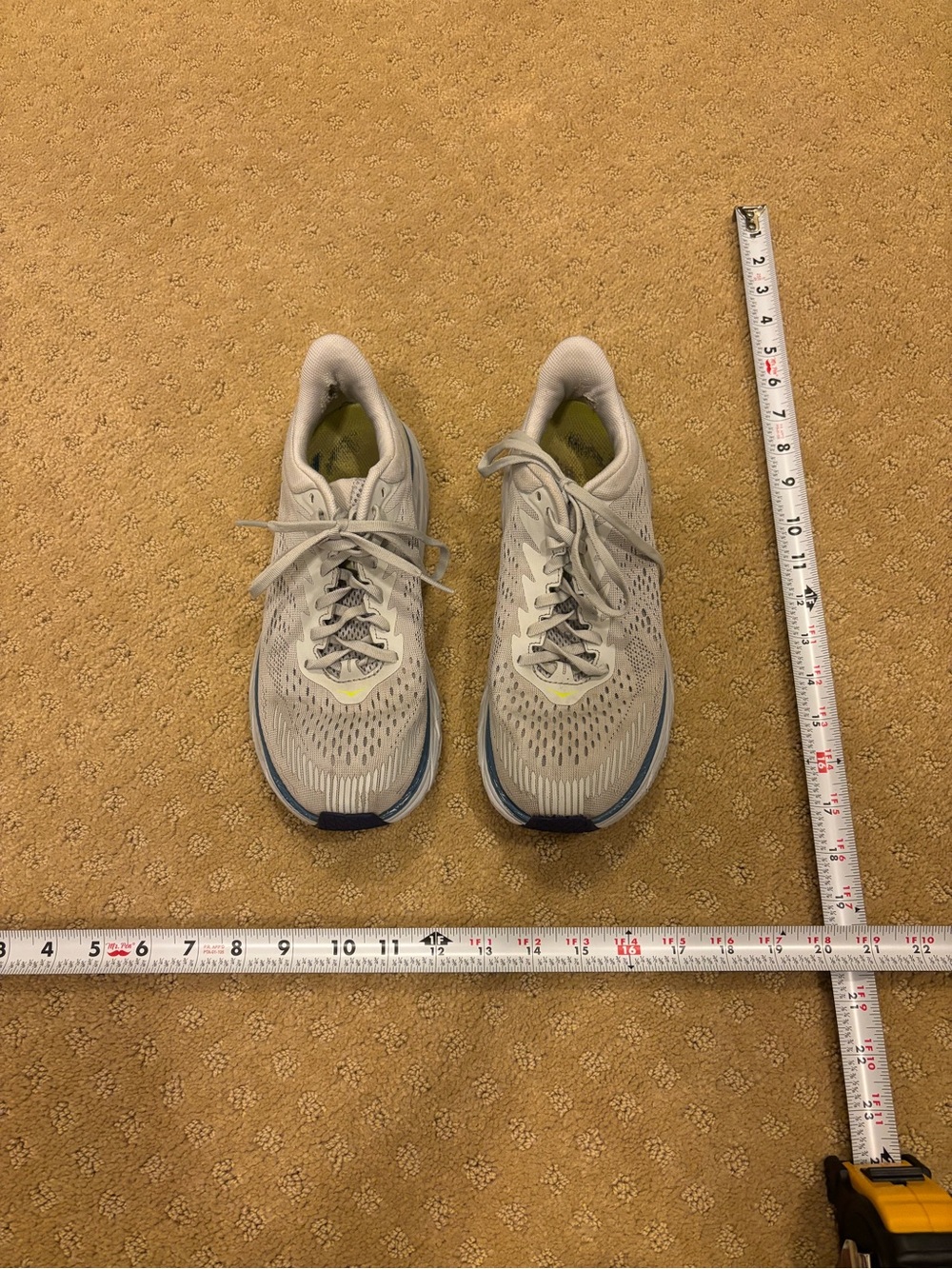 HOKA Clifton 7 Womens Gray Blue Lime Running Walking Sneakers